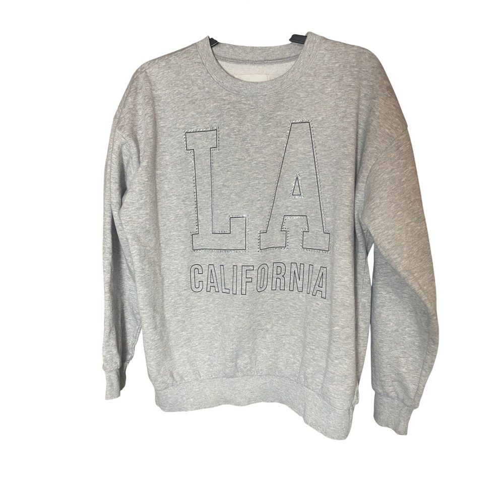No Boundaries LA California Rhinestone Sweatshirt Gray Crewneck Medium 8-10